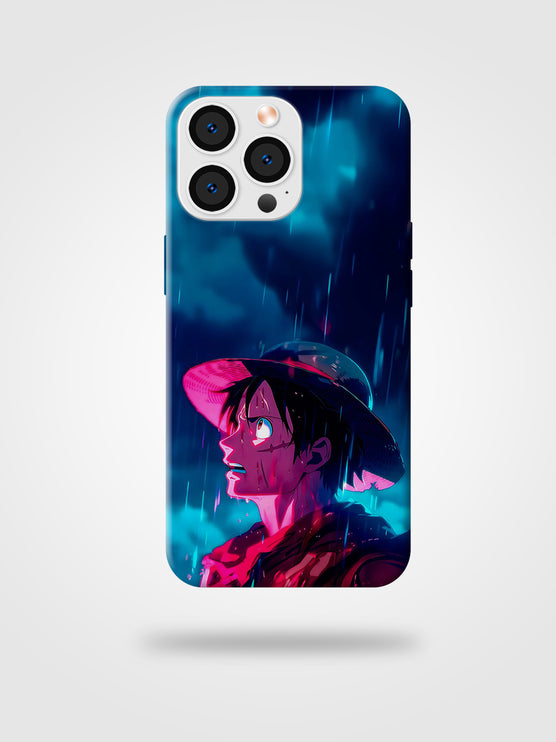 Coque iPhone 2 en 1 Luffy sous la pluie : Protection Silicone et Plastique Renforcé